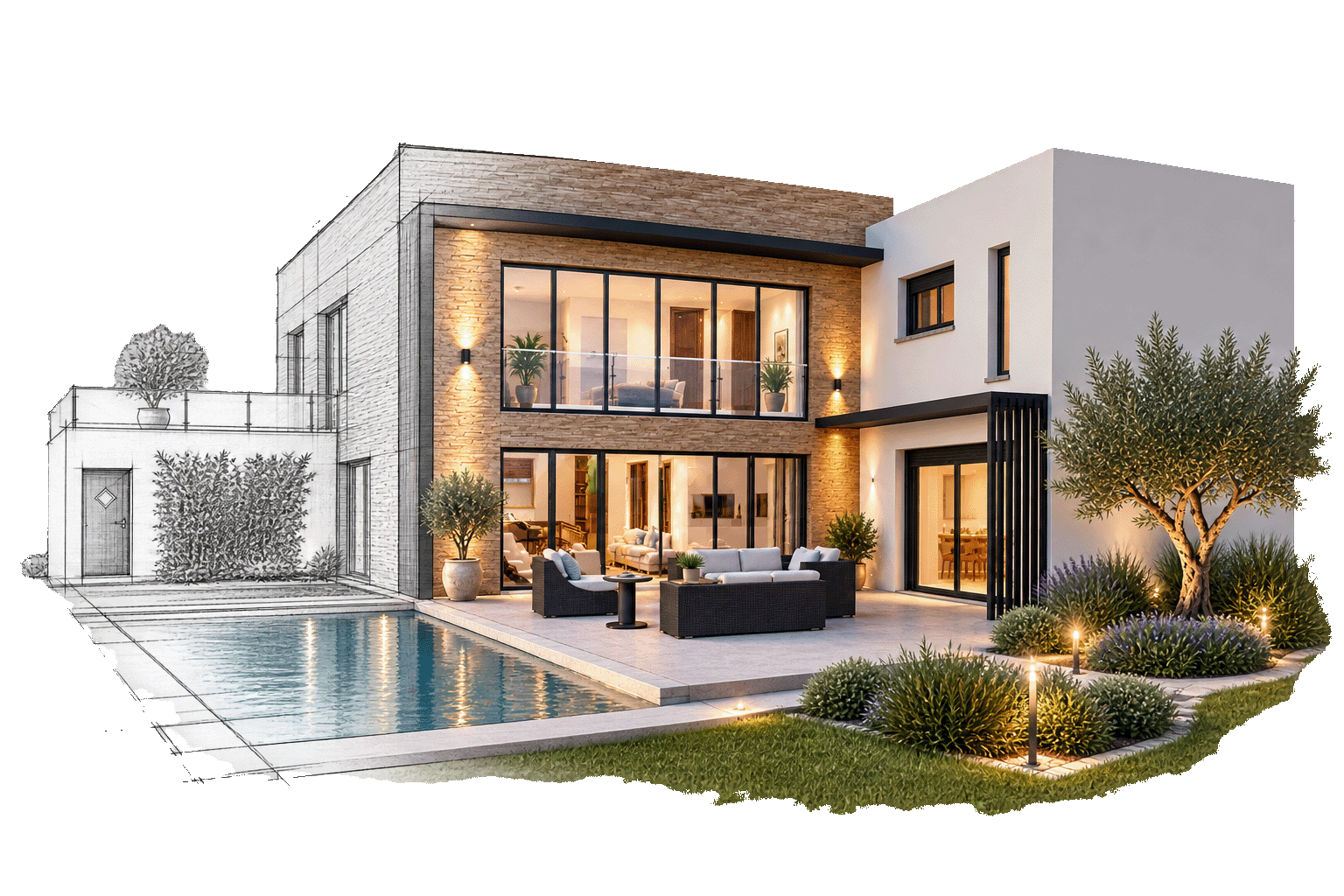 Villa contemporaine avec piscine et jardin paysager